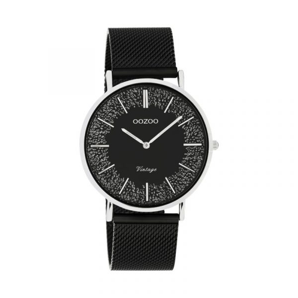 OOZOO Vintage Uhr Schwarz/Silber 40mm